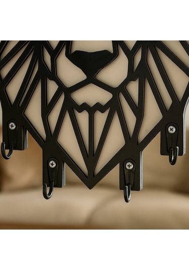 Aslan Figürlü Duvar Tipi Dekoratif Anahtarlık Askılığı Siyah - Beyaz