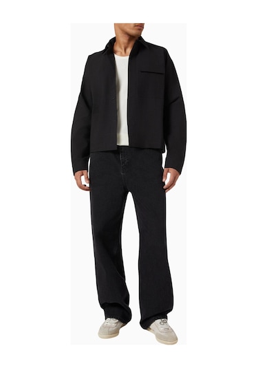 About Blank Seersucker Linen Blend Overshirt Erkek Ceket Siyah