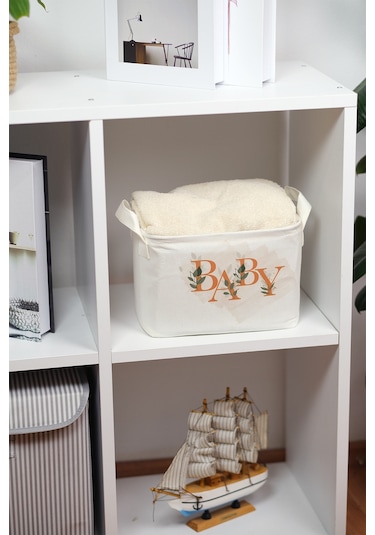 Baby Baskılı Dikdörtgen Katlanabilir Organizer Sepet 25 X 14 X 18