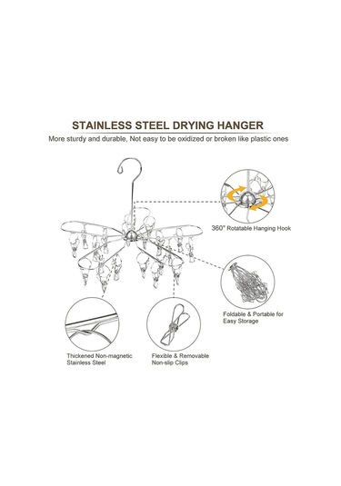 Katlanabilir Paslanmaz Çelik Çamaşır Kurutma Askısı, 20 Klipsli Yıkama Standı, Havlu, Çorap, Sütyen Ve Şapka Askısı Diğer