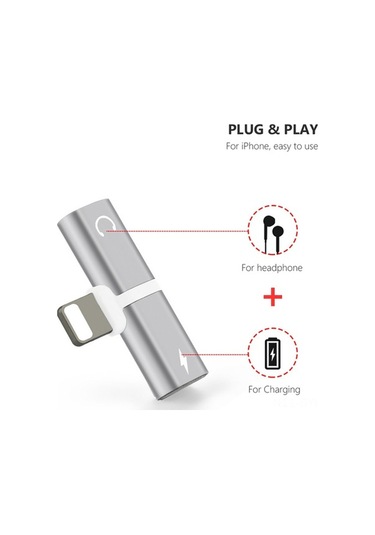 Sandwich İphone Uyumlu 7/8 Plus Ve X İçin Çift Lightning Adaptörü, Müzik Dinleme, Şarj, Arama, Veri Transferi İle Aluminum Min