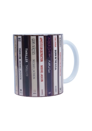 Retro Cd Tasarımlı Kupa Bardak Beyaz - Çok Renkli