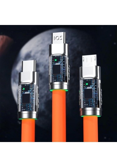 Buffer 3 Şarj Aleti 1 Arada Çinko Alaşım Hızlı Şarj Kablosu Turuncu