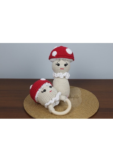 Aley Life Amigurumi Organik Mantar Bebek Ve Çıngırak Diş Kaşıyıcı