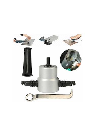 Tangshopping Göbeklady Çift Kafa Sac Nibbler Testere Kesici Kesme Aleti Elektrikli Matkap Eki Gümüş