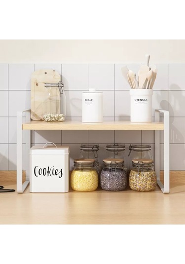 Çelik + Ahşap Kütük Katmanlı Ev Baharat Depolama Rafları Masaüstü Depolama Rafları