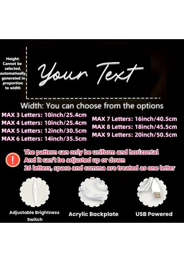 Honeybeeshop Neon Fıne Nf Pembe 25.4 Cm 3 Harf Led Aydınlatma Usb Ev Ofis Parti Dekorasyon Kişiselleştirilebilir Neon Tabela