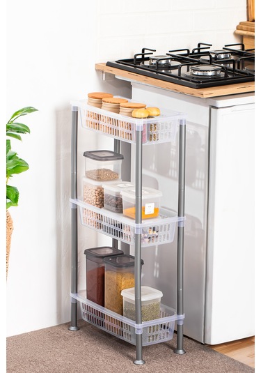 Porsima 5197 3 Katlı Raf - Çok Amaçlı 3 Katlı Evye Altı Düzenleyici Dolap Içi Tezgah Altı Organizer Şeffaf