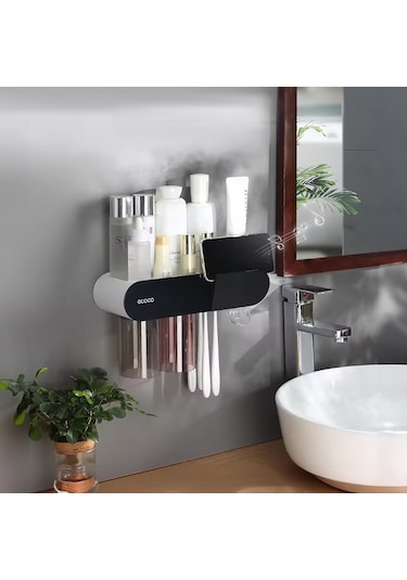 Ecoco 2'li Bardak Tutuculu Diş Macunu Sıkacağı Banyo Düzenleyici Beyaz