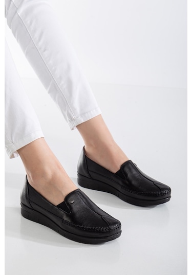 92101 Ortopedik Kadın Deri Ayakkabı Topuk Dikeni İçin Uygundur Siyah