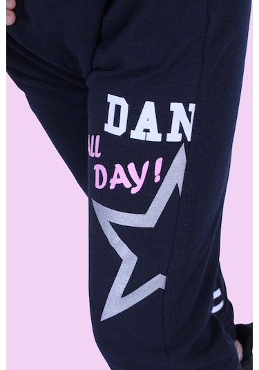 Yıldız Detaylı Yazı Baskılı Kız Çocuk Eşofman Altı Füme