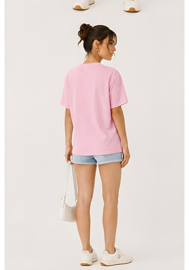 Lili Woman Kadın California Bear Baskılı Oversize T-shirt E.2686 Pembe