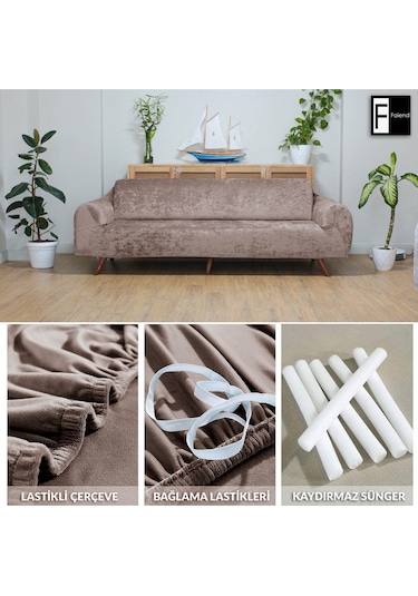 Parlak Kadife 3 3 1 1 Koyu Kahve Lastikli Kanepe Örtüsü Lastikli Koltuk Örtüsü Koltuk Kılıfı Koyu-kahve