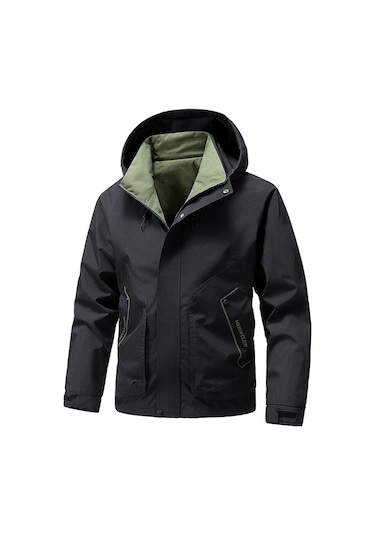 Erkekler İçin Su Geçirmez Ve Rüzgar Geçirmez Sonbahar Ve Kış Ceketi Siyah
