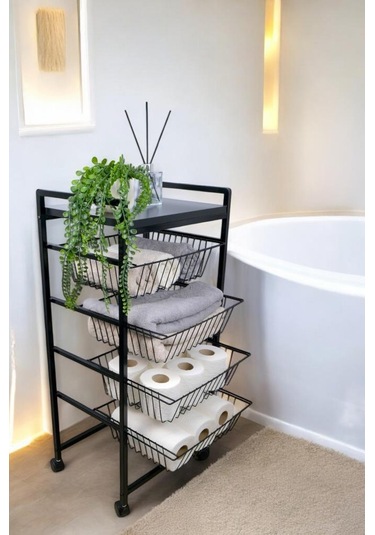 Digithome Metal 4 Katlı Çekmeceli Banyo Düzenleyici Organizer Havluluk 9040 1-1-369 Siyah