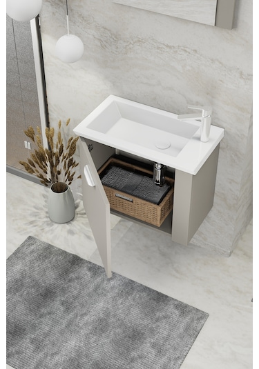Biani Fix Maxila 60 cm Banyo Dolabı,Seramik Lavabolu, Aynalı,Lavabo Dahil,Mdf,Latte Biani Fix Maxila 60 cm Banyo Dolabı,Seramik Lavabolu, Aynalı,Lavabo Dahil,Mdf,Latte