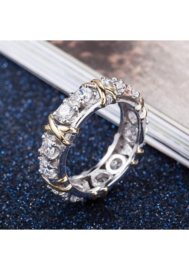 Tam Kübik Zirkonya Cz Çapraz Beyaz Altın Kaplama Yüzük Bayan Düğün Takı Us 8 Beyaz