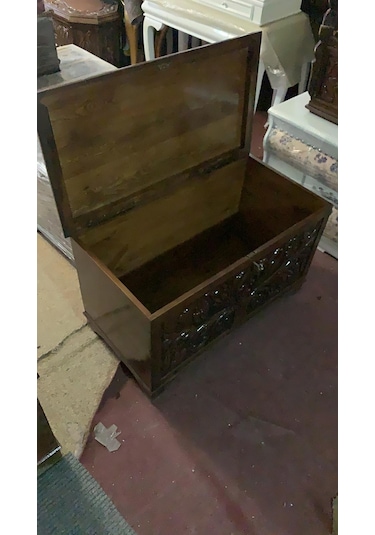 Ankara Mobilya Ahşap Kayın El Oymalı Kilitli Parlak Çeyiz Sandığı