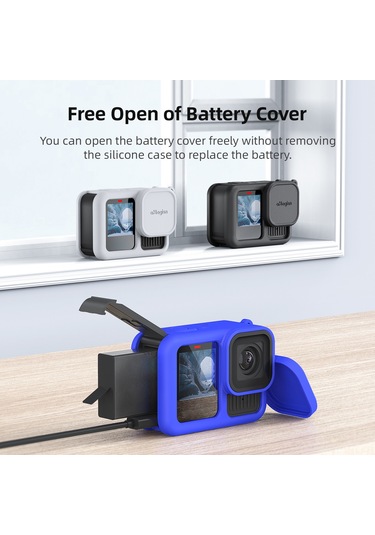 Ranyeek Gopro Hero 13 İçin Silikon Korumalı Kılıf + Lens Kapağı, Askı İp İle Tam Fonksiyon Erişimi, Pil Değişimi Kolay, Mavi