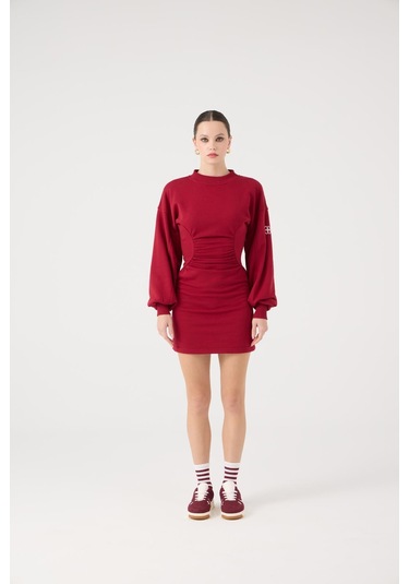 Holly Lolly Belden Oturmalı Mini Nancy Elbise Bordo