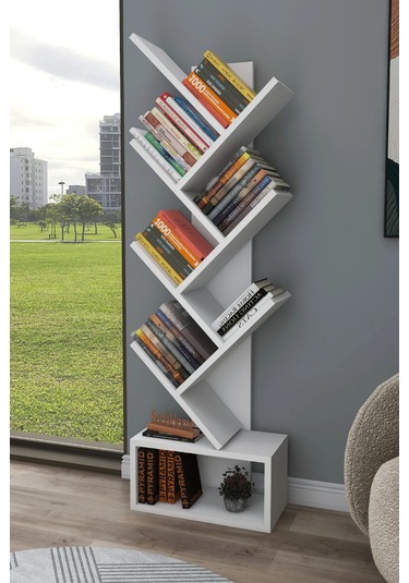 Reyo Home Enda Erine 8 Raflı Zikzak Kitaplık Beyaz
