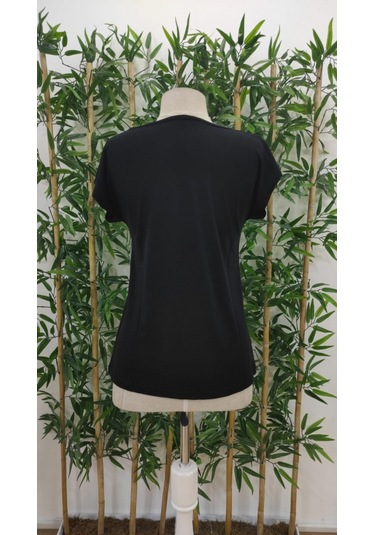 Modasize Kadın Kısa Kollu V Yakalı Viskon Bluz Siyah