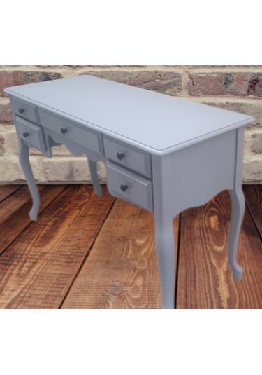 Dresuar Makyaj Masa 5 Çekmece Kayın Aslan Ayak Parlak Lake Gri Kutuda Sevk El Yapımı Gri