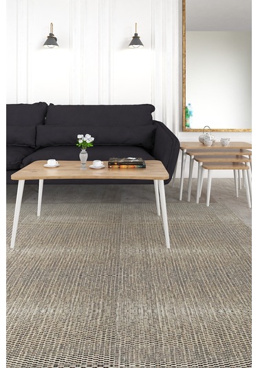 Alanur 5li Orta Sehpa Ve Zigon Sehpa Ahşap Ayaklı Çay Kahve Sehpası Xl Salon Seti Çam