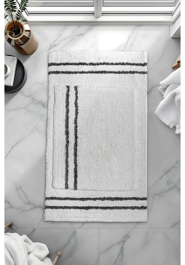 Banyo 2li Paspas Takımı Beyaz Siyah 60x100 Siyah - Beyaz