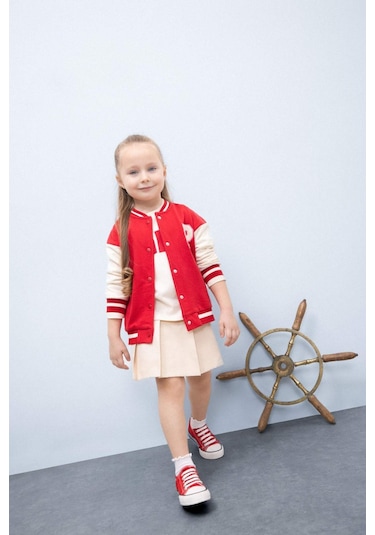 DeFacto Kız Bebek Baskılı Kolej Yaka İçi Yumuşak Tüylü Bomber Hırka D7873A525SPRD54 Kırmızı