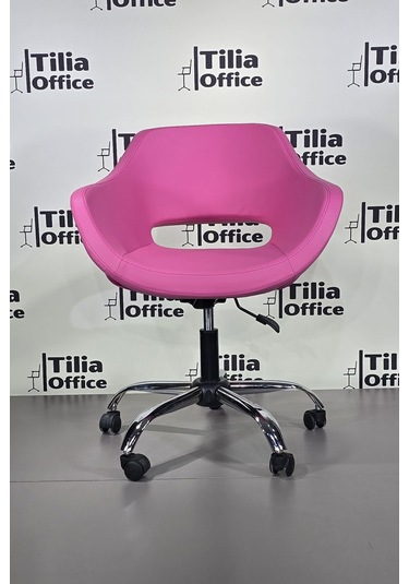 Monaco Çalışma Kesim Koltuğu Yonca Tekerlekli Krom Ayak Pembe