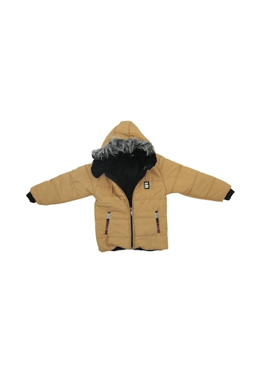 Erkek Çocuk İçi Peluş Astarlı-kürk Kapüşonlu-fermuarlı Mont 12369 Açık Kahve
