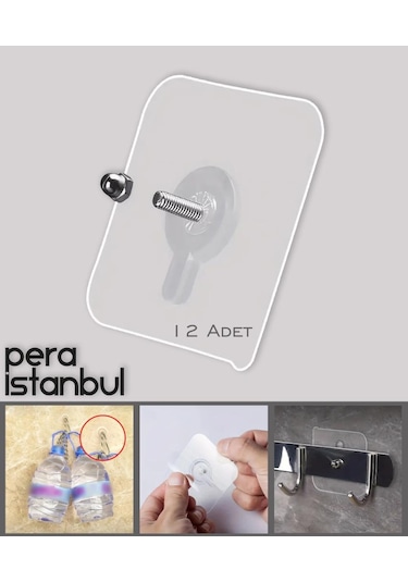 12 Adet Süper Güçlü Şeffaf Vidalı Çerçeve Askısı Resim Kancası Kendinden Yapışkanlı Şeffaf Yapışkan