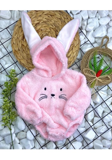 Aden Kids Welsoft Peluş Unisex Kışlık Bebek Çıtçıtlı Badi Pembe