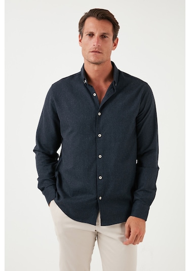 Buratti Pamuklu Regular Fit Düğmeli Yaka Kışlık Erkek Gömlek Cf24W127079 Koyu Lacivert