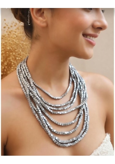 Bambu Küp Ahşap 8'li Çoklu Kolye Silver