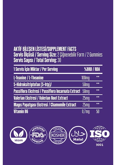 VitaCeel Uyku Döngüsüne Yardımcı Vegan Sleep Gummy Vitamin Passiflora, Vitamin B6, 5-  http, L-theanie