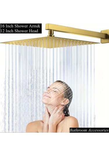 Fastbuy Mat Siyah Tüm Metal Paslanmaz Çelik Duş Başlığı, 40 Cm Uzatma Kolu, 30 Cm Kare Şelale, Yüksek Akış, Kurulum Kiti Mat Siyah