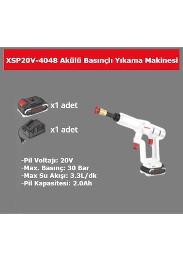 Specco XSP20V-4048 20 V 2 Ah Tek Akülü30 Bar Basınçlı Yıkama Makinesi