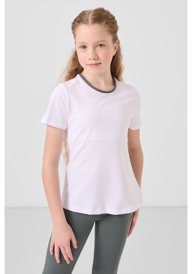 Beyaz-haki Pamuklu O Yaka Standart Fit Basic İspanyol Paça Kız Çocuk Tayt Takım - 75192 Beyaz