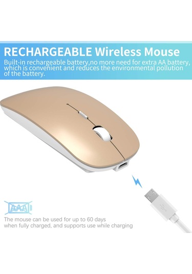 Kablosuz İnce Taşınabilir 2.4g Sessiz Fare Usb Nano Alıcılı Şarj Edilebilir Altın Diğer