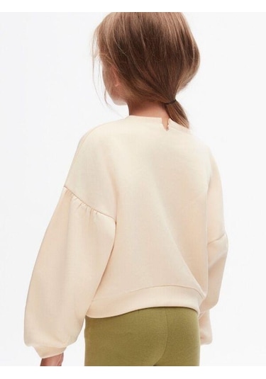 Kız Çocuk Pamuklu İki İplik Önü Baskılı Sweatshirt-14712 KREM