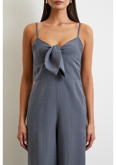 Fiyonklu Askılı Tulum Gri Gri