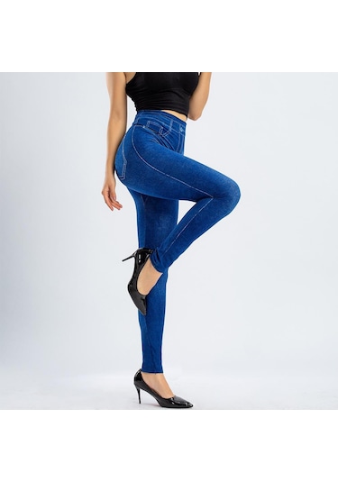 Siyah Kadınlar Yüksek Elastik Bel Streç Tayt Bayanlar Dikişsiz Sahte Denim Kot Leggins Mujer Pantalon Siyah Siyah Kadınlar Yüksek Elastik Bel Streç Tayt Bayanlar Dikişsiz Sahte Denim Kot Leggins Mujer Pantalon Siyah