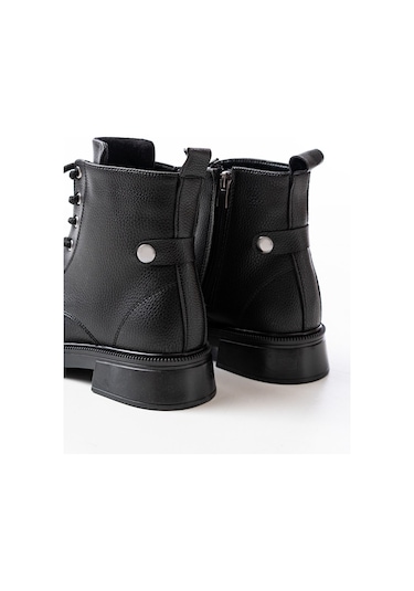 Siyah Bağcıklı Fermuarlı Günlük Kadın Bot
