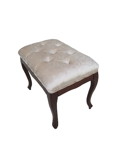 Benc St Puf Kapitone 13060 Avangart Babyface Kumaş Krem Kayın İnce Retro Ayak El Yapım