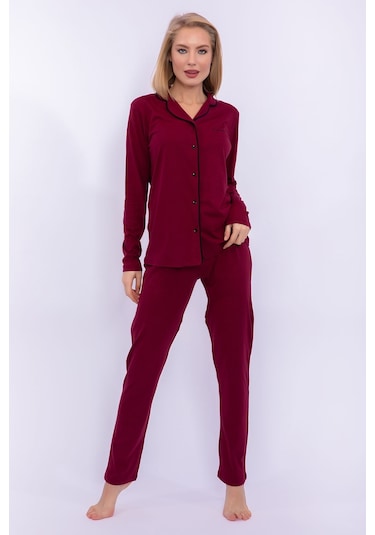 Pierre Cardin 7717 Gömlek Model Kadın Pijama Takım Bordo
