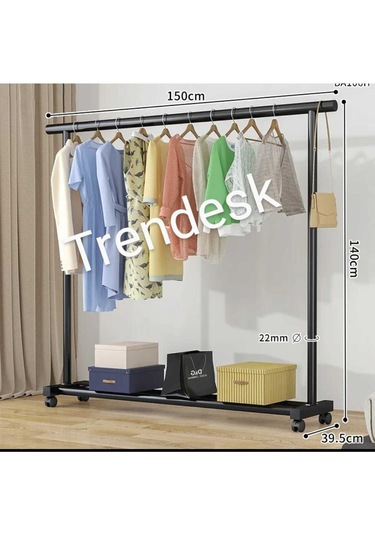 Metal Siyah Konfeksiyon Askısı Ayaklı Askılık Elbise Askılığı Tekerlekli 150 140cm Siyah