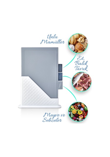 4'lü Tezgah Üstü Dikey Standlı Kesme Tahtası - Çoklu Doğrama Tahtası Ekmek Sebze Et Kesim Panosu Mavi