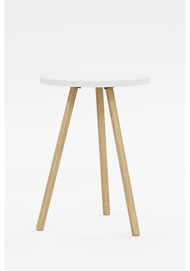 İntergo Yuvarlak Ahşap Ayaklı Tekli Zigon Yan Sehpa Beyaz